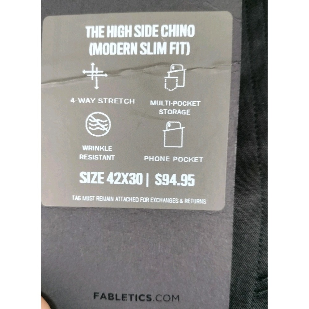 NWT Fabletics The High Side Chino Pants Black Men 42x25 (Tag 42x30) Slim Stretch - Picture 2 of 13